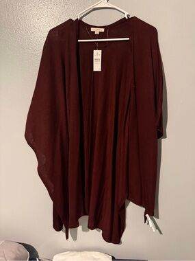 LOFT draped open-front poncho cardigan - deep burgundy